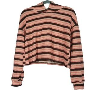 Lush Women's Cropped Hoodie Sweater Long Sleeve Coral-Brown, Size M, NWT‎